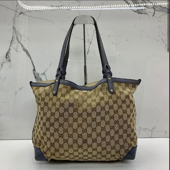 GUCCI beige blue canvas Tote Bag - Picture 4 of 14